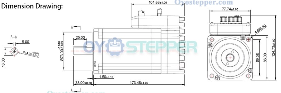 JMC NEMA34 Integrated Closed Loop Stepper Motor 1.8 Deg 9.8 Nm 6A 80V 2 Phase 86 x 86mm